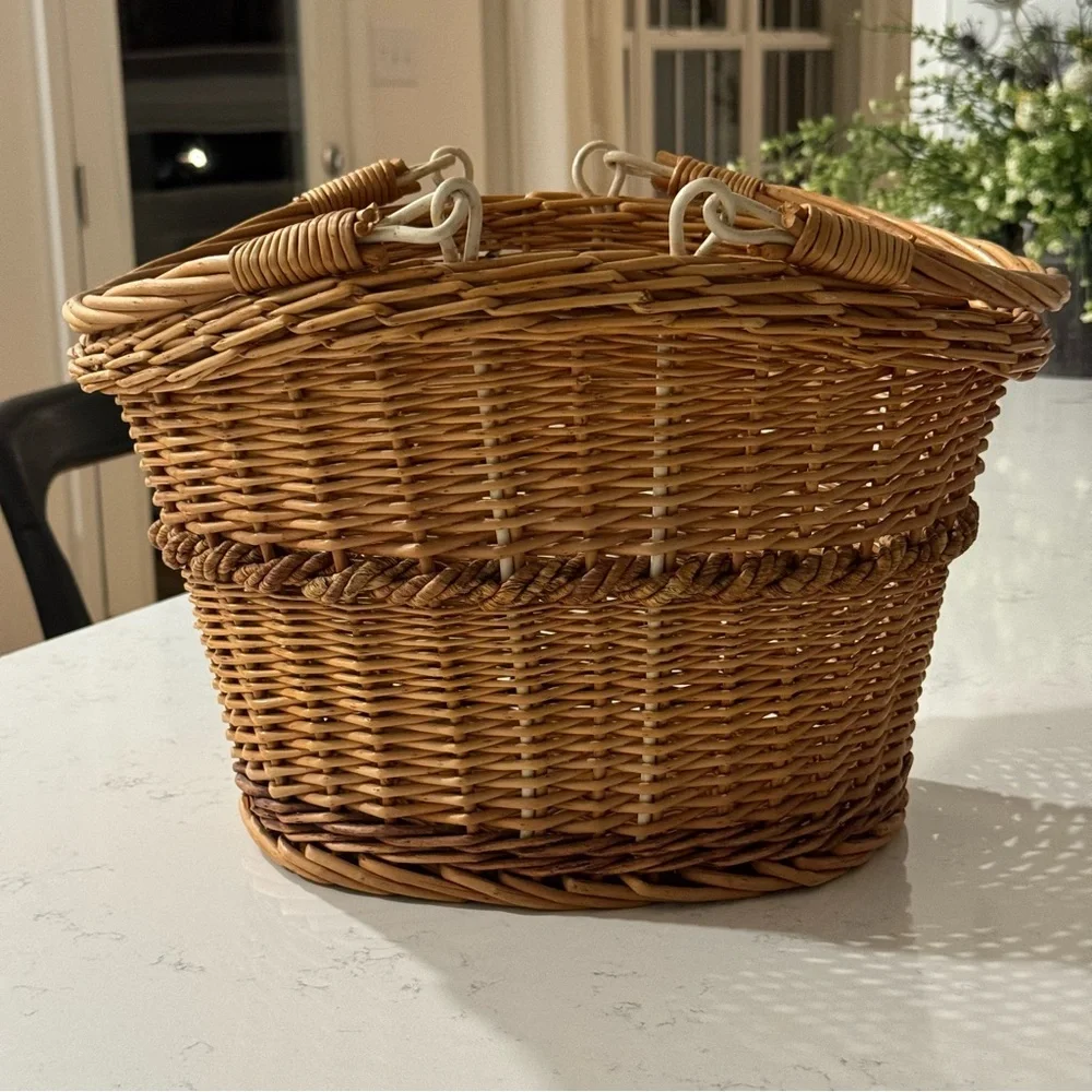 Vintage Hand Woven Oval Gathering Harvest Basket With Handles